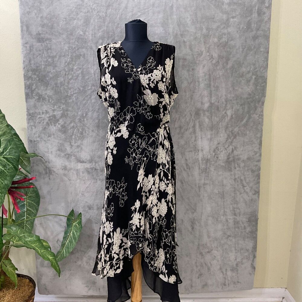 ECI New York Midi wrap dress women’s 10 lSleeveless asymmetrical hem Layer lined